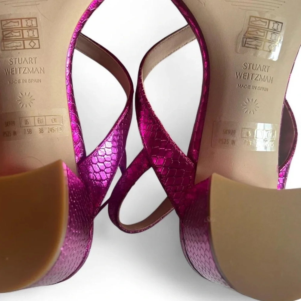 New Stuart Weitzman Metallic Fuchsia Strappy Heels
